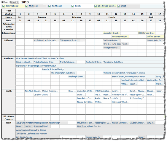 Linear Grid calendar view