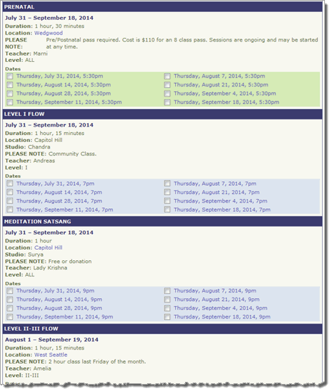 Performance calendar view