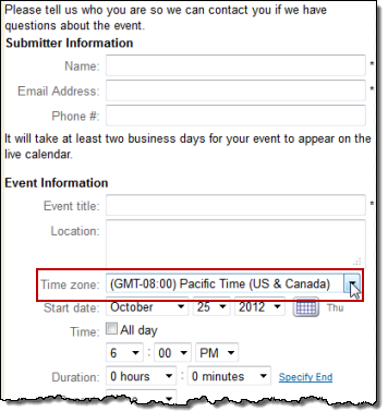 Submission form Time Zone field